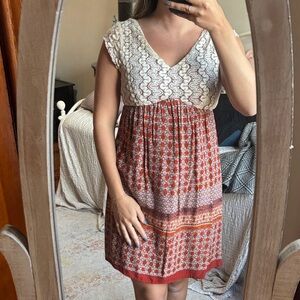 Doe & Rae Red and Cream Mini Dress